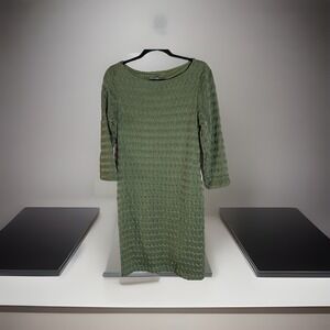 Sharagano Women's Olive Green Textured Dress 3/4 Sleeve Shift NWT Size 10